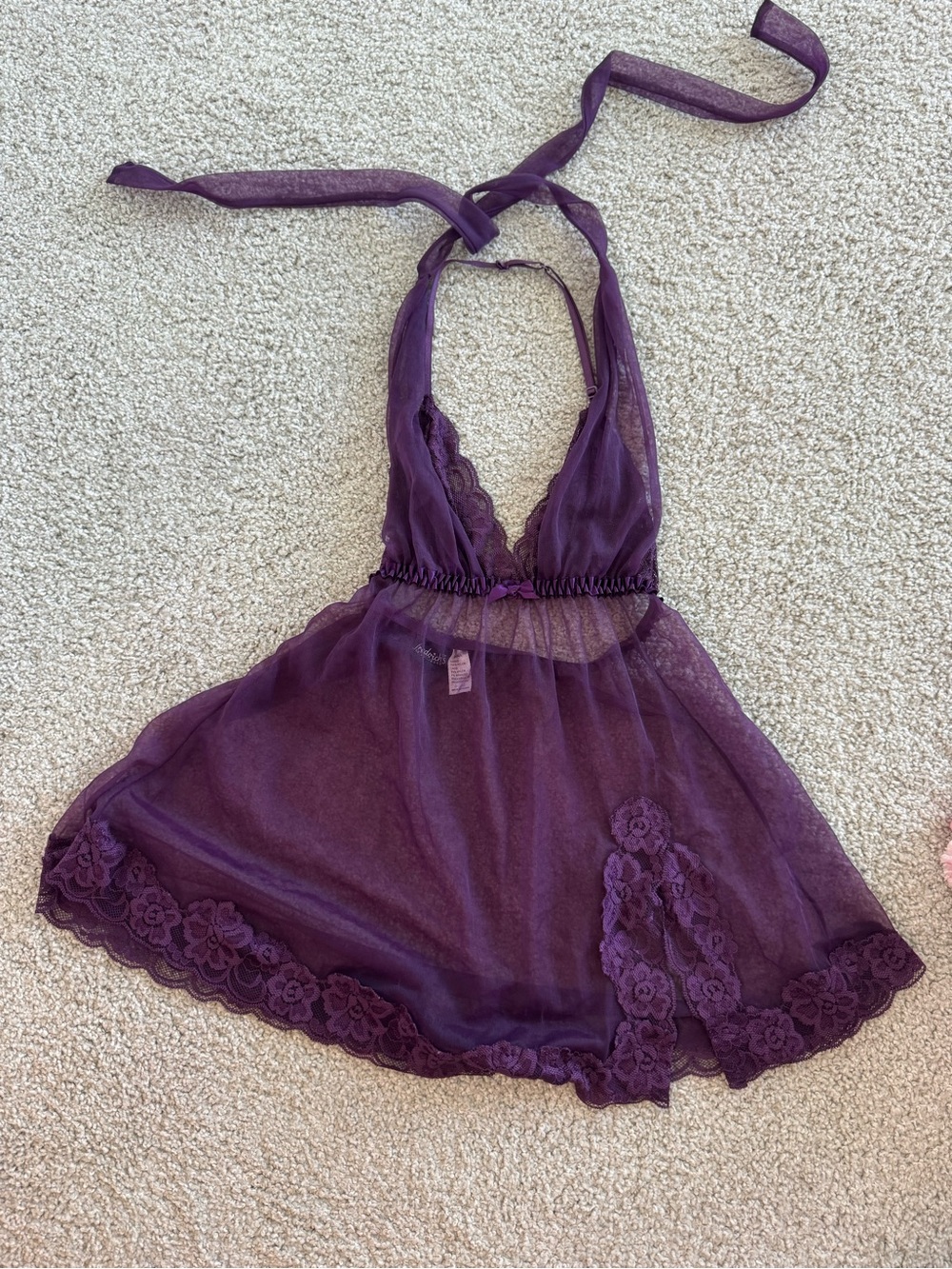 Frederick's of Hollywood Plum Lace Halter Chemise